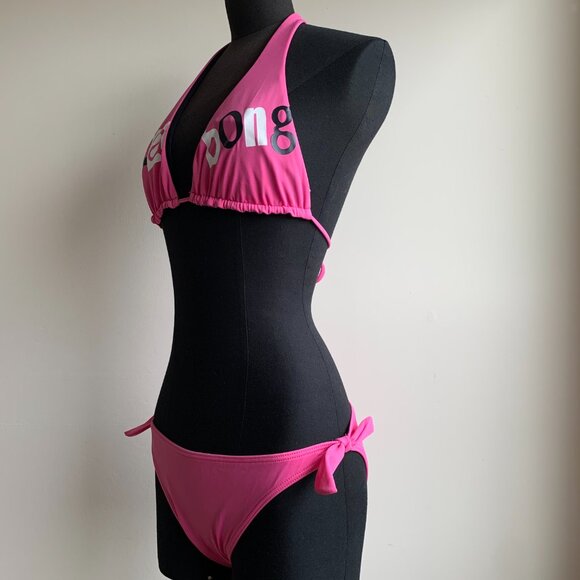 Billabong BLUE CRUSH era Vintage bikini pink logo reversible halter top set RARE - Picture 5 of 8
